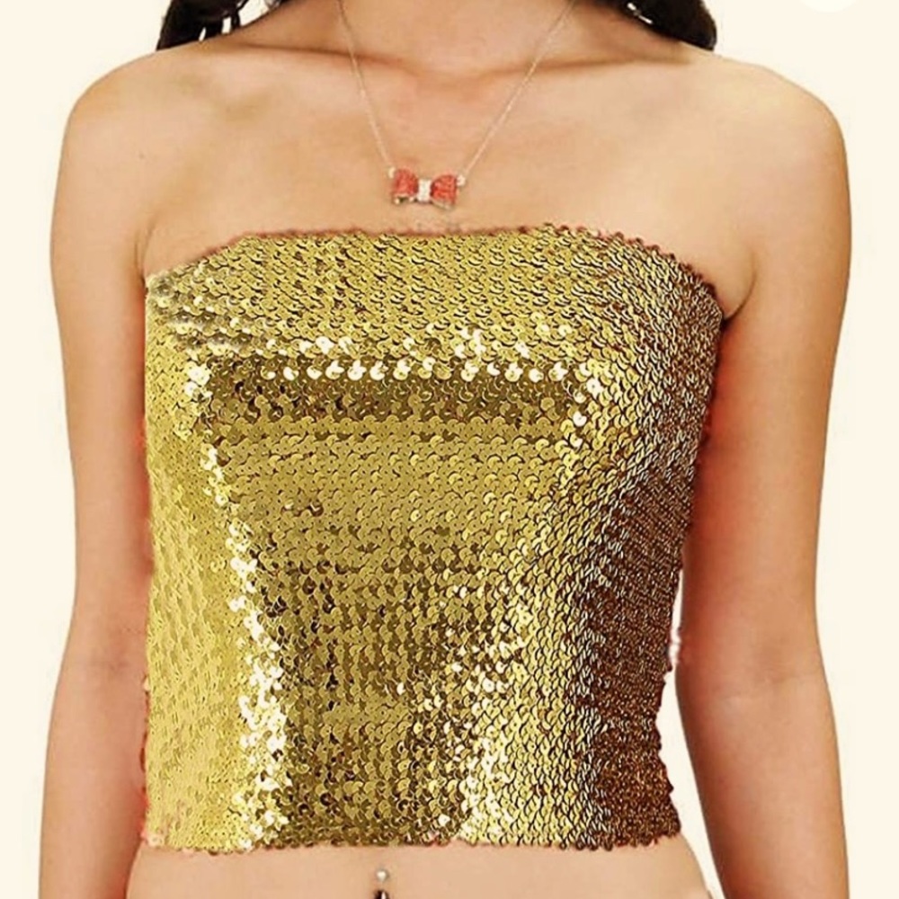Women sparkling sequin mermaid crop tube top